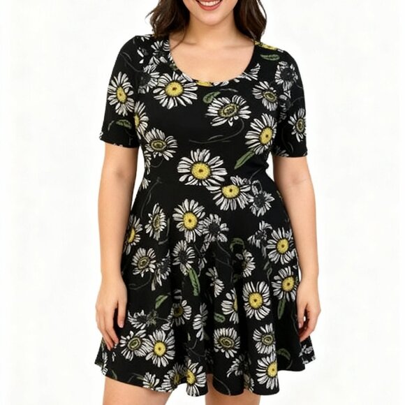 LuLaRoe Navy Blue Nichole Dress with Daisies Pattern - Picture 2 of 6